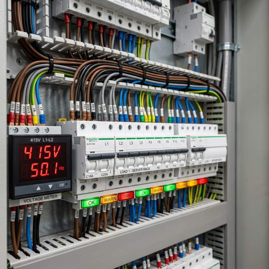 Quadro de distribuição elétrica profissional de alta precisão com organização técnica impecável DML